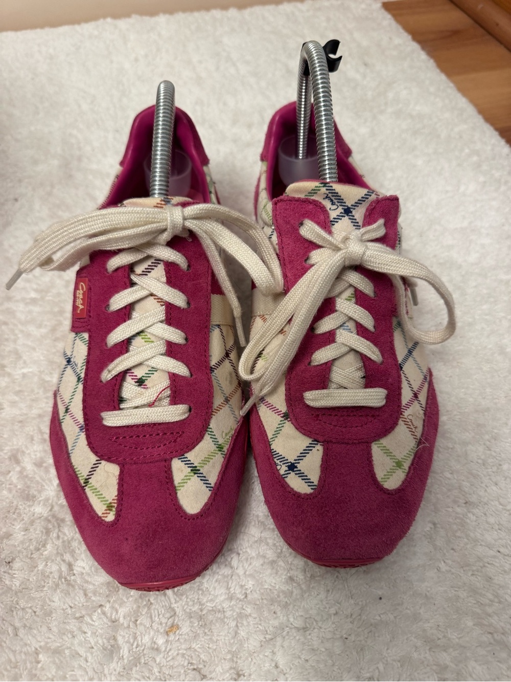 Coach Kinsley Pink Suede & Plaid Lace-Up Sneakers